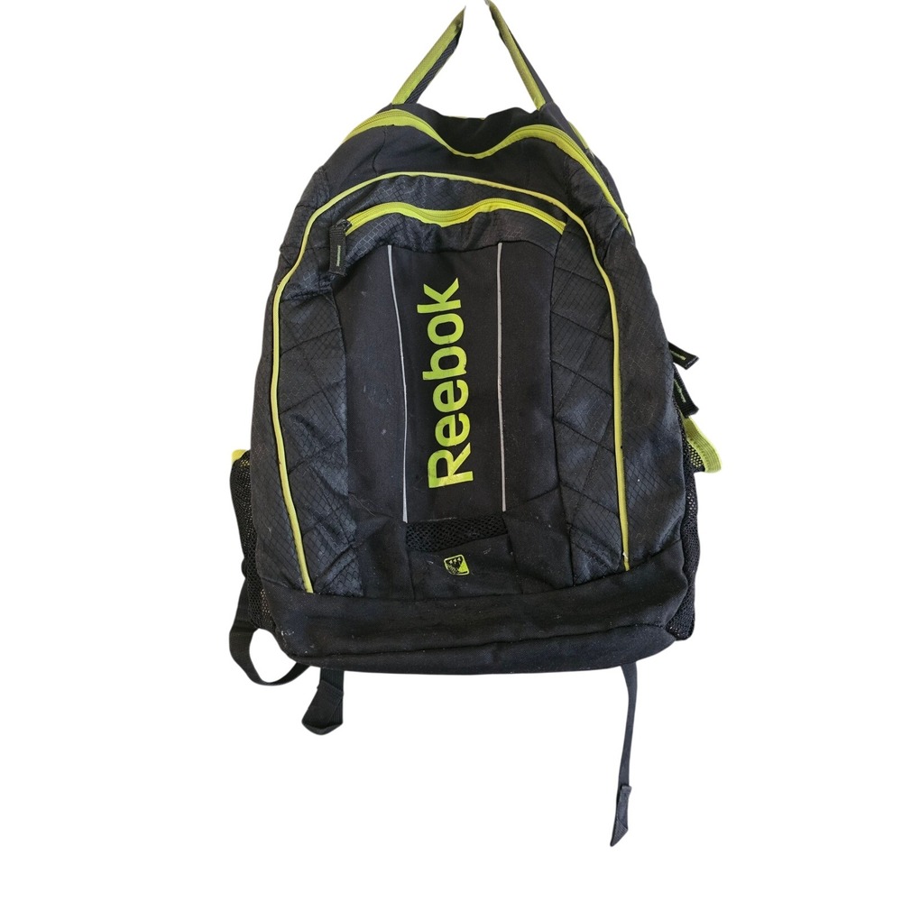 Reebok Backpack Black Neon Lime Green Laptop Sleeve School Travel Bag Large Logo